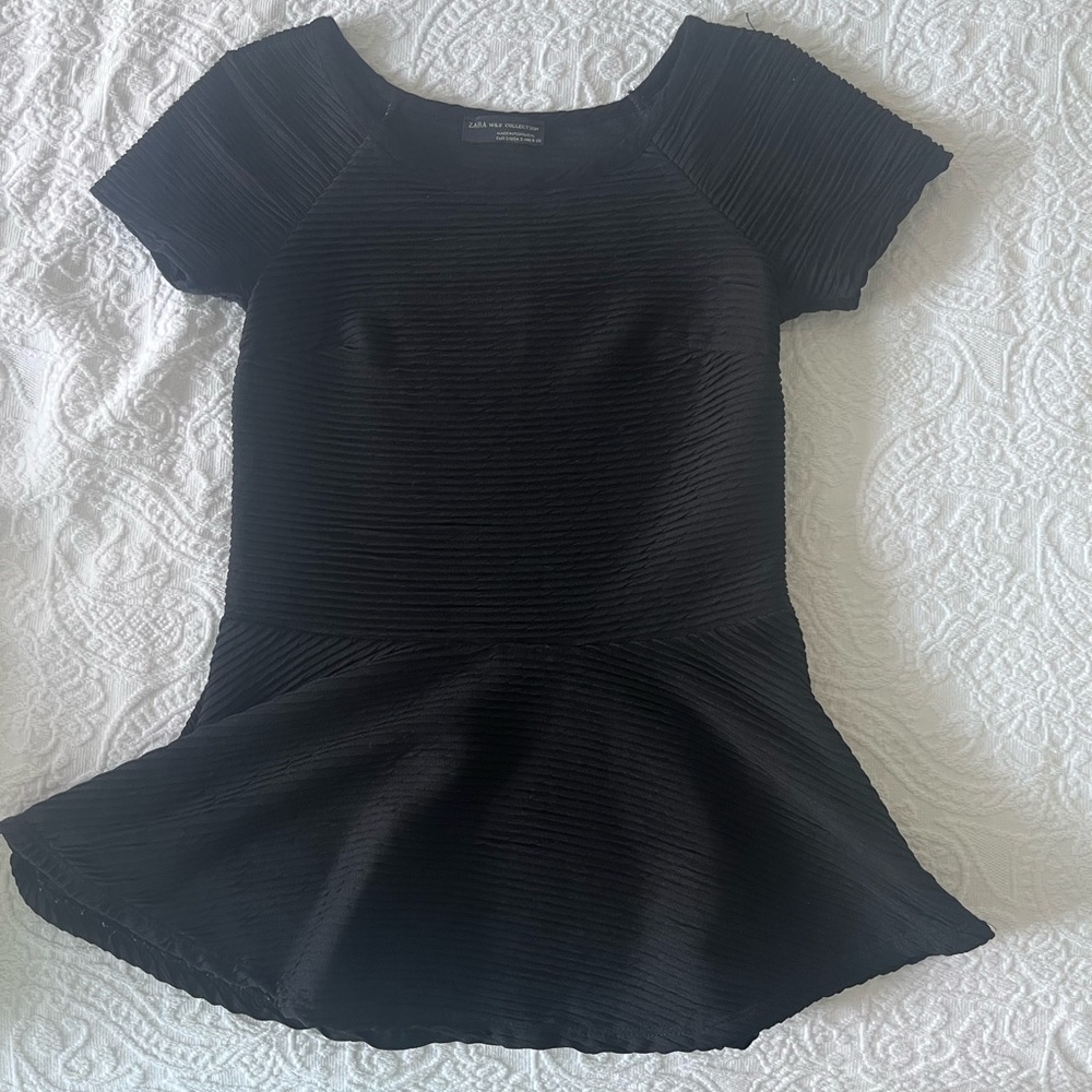 Zara Black Peplum Cap Sleeve Blouse